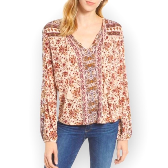 Lucky Brand Tops - Lucky Brand Paisley Beaded Peasant Blouse Size Small